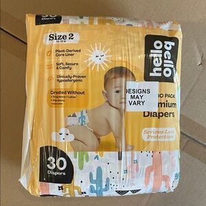 Premium Diapers - Size 2, Yellow and White
